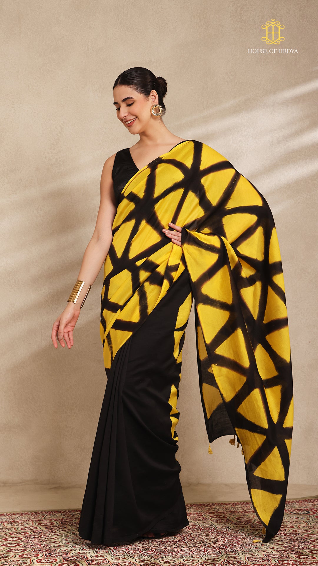 Clamp Chanderi Silk Black and Yellow
