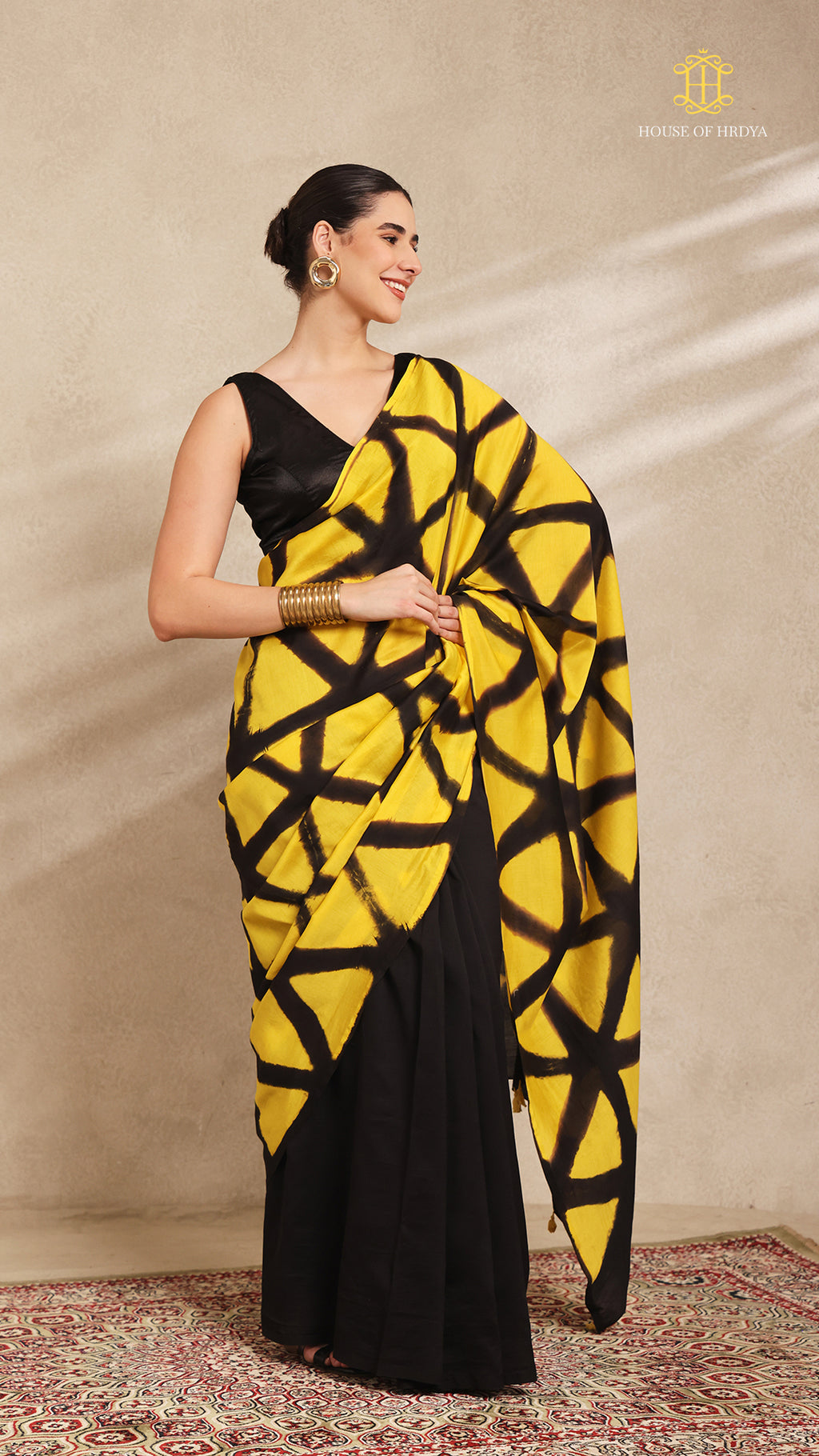 Clamp Chanderi Silk Black and Yellow