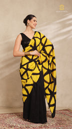 Clamp Chanderi Silk Black and Yellow