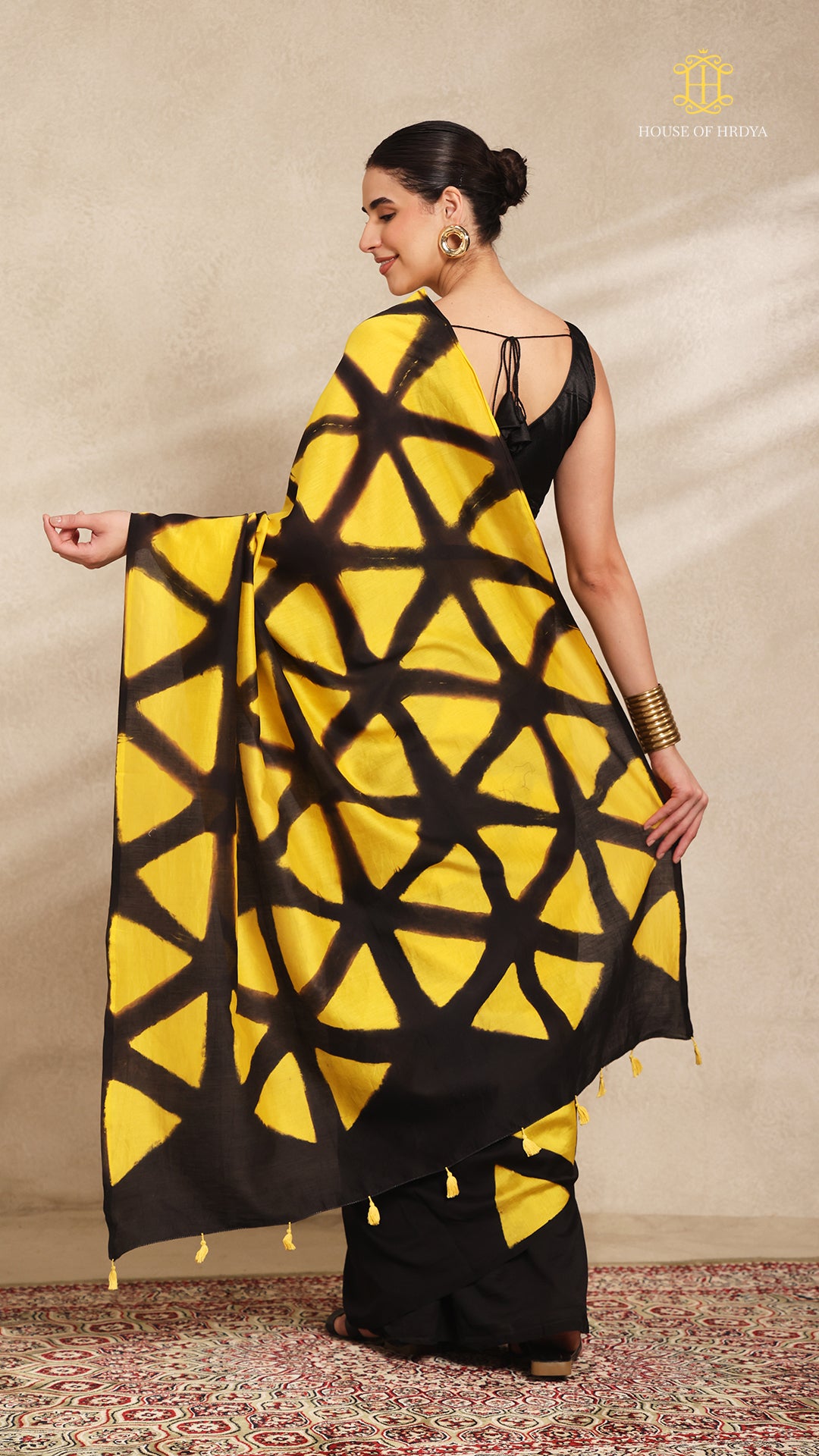 Clamp Chanderi Silk Black and Yellow