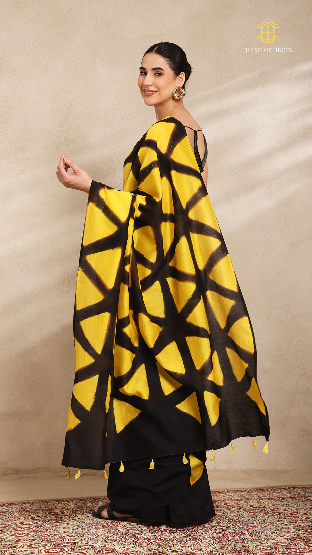 Clamp Chanderi Silk Black and Yellow
