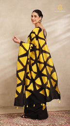Clamp Chanderi Silk Black and Yellow