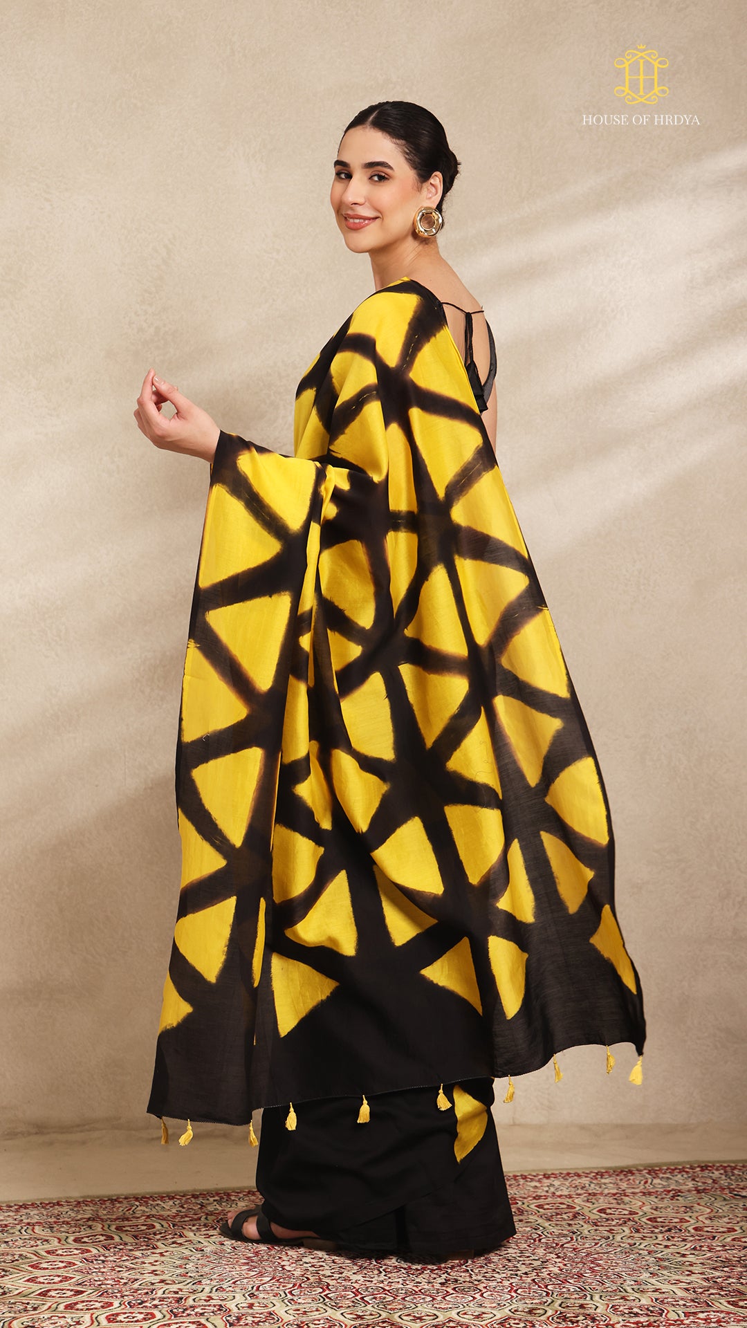 Clamp Chanderi Silk Black and Yellow