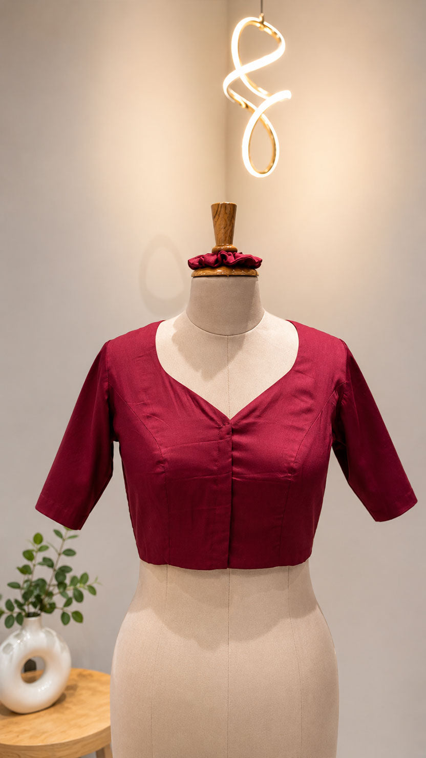 Maroon Sleeve Cotton Blouse