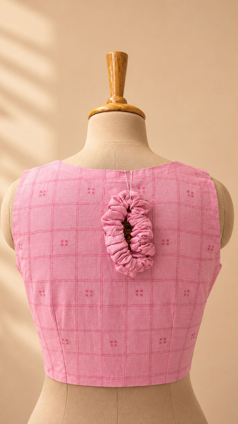 Light Pink Jamdani Blouse V-Neck Secondary image