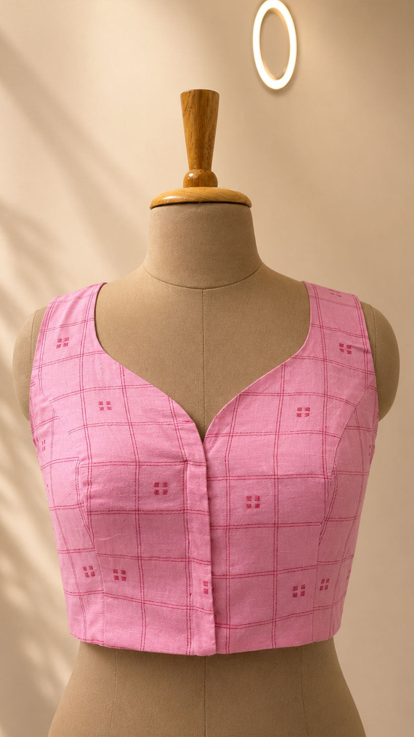 Light Pink Jamdani Blouse V-Neck Main image