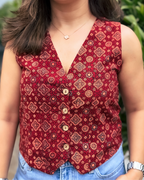 Red Ajrakh Waistcoat