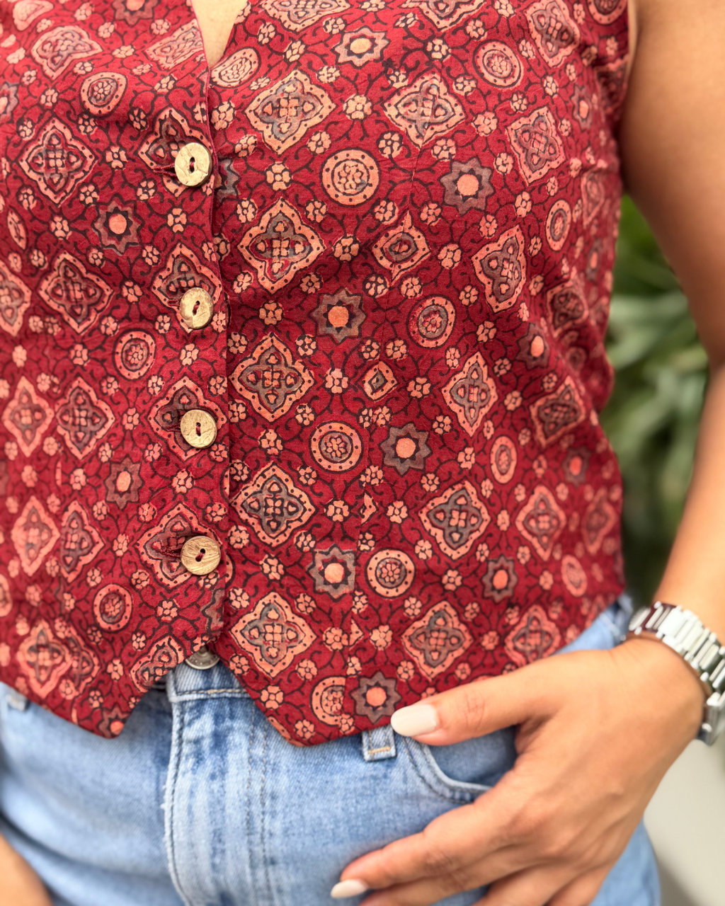 Red Ajrakh Waistcoat