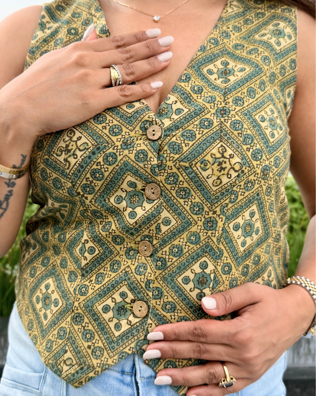 Yellow Ajrakh Waistcoat