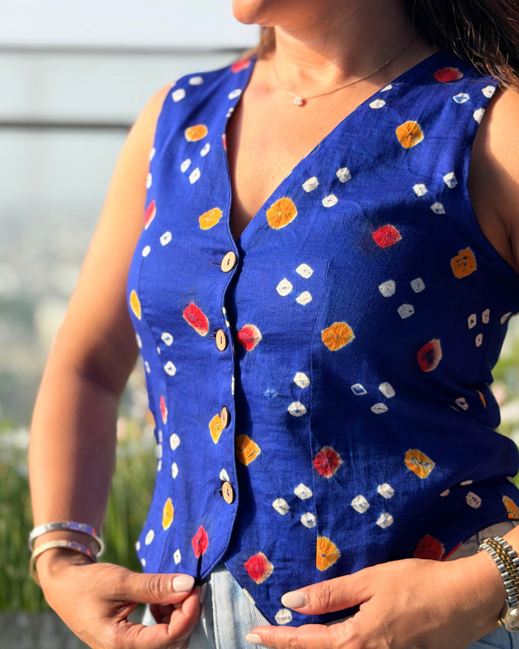 Blue Bandhani Waistcoat