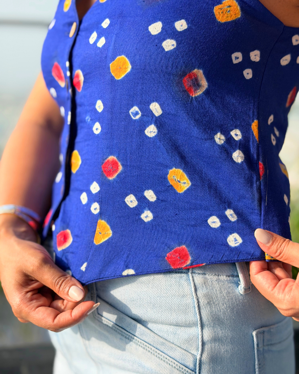Blue Bandhani Waistcoat