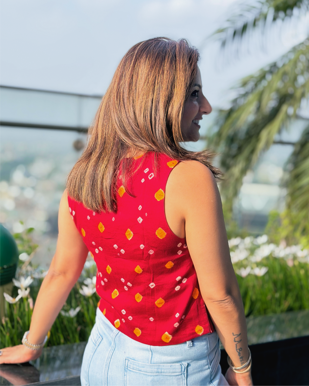 Red Bandhani Waistcoat