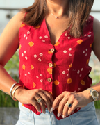 Red Bandhani Waistcoat