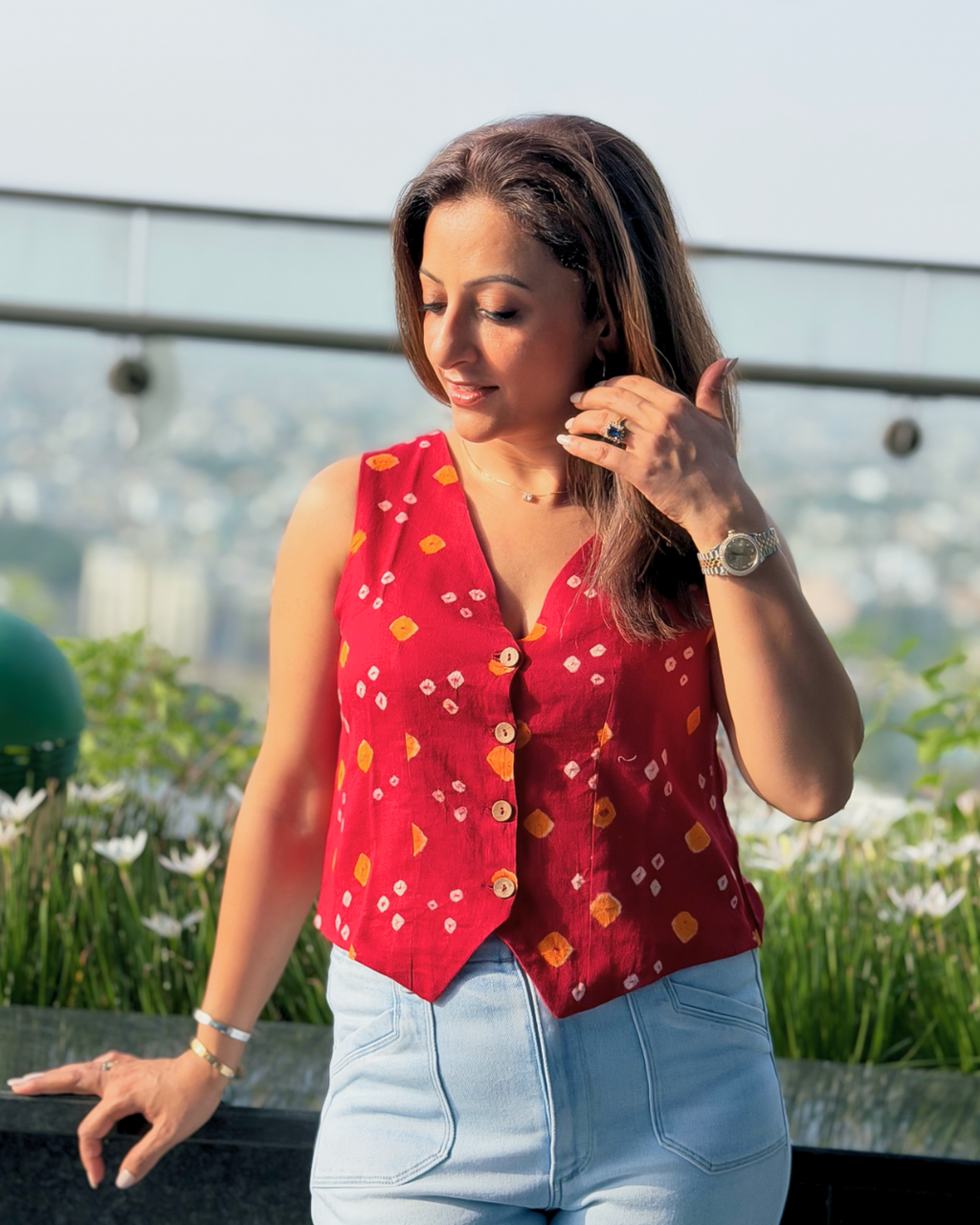 Red Bandhani Waistcoat