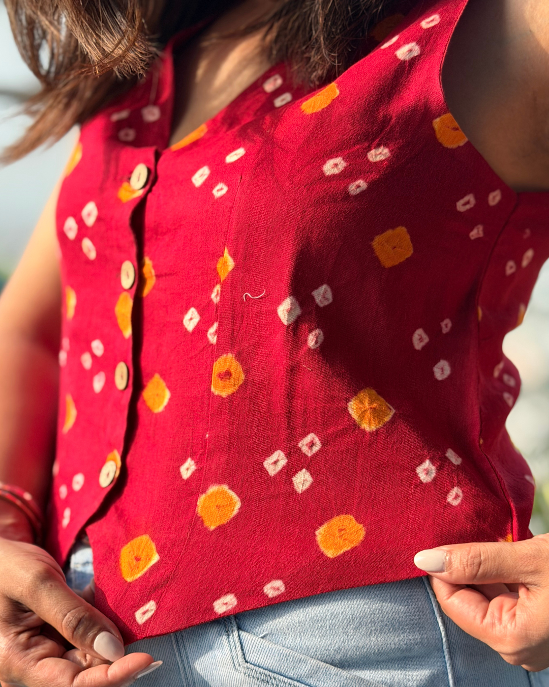 Red Bandhani Waistcoat