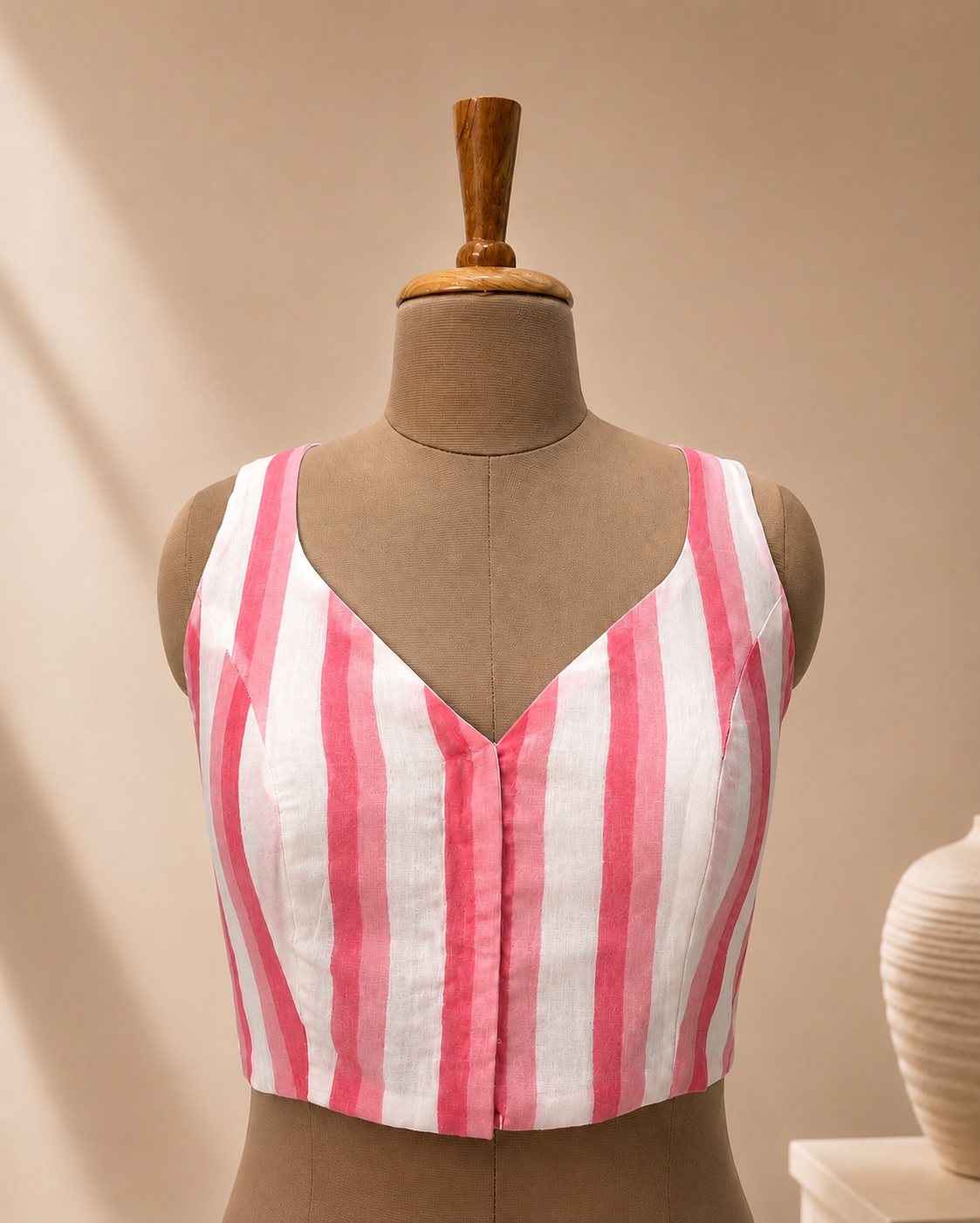 Peach Cotton Blouse V-Neck