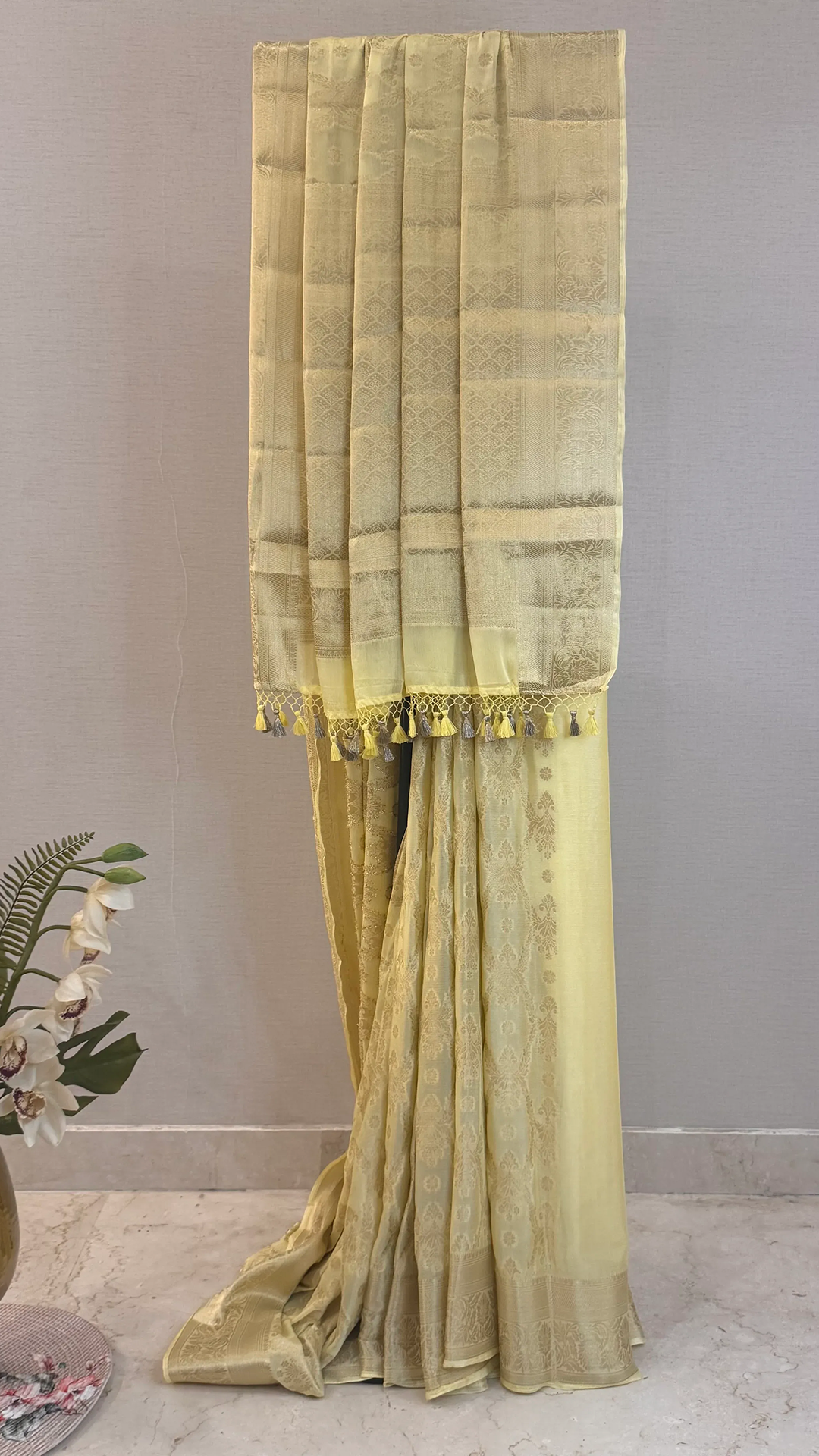 Fluid Grace Light Yellow Saree